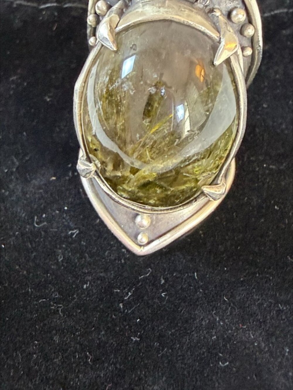 Acid Queen OOAK Botanical Shield Ring Green Tourmalated Quartz Silver Size 8.5 - Picture 8 of 16